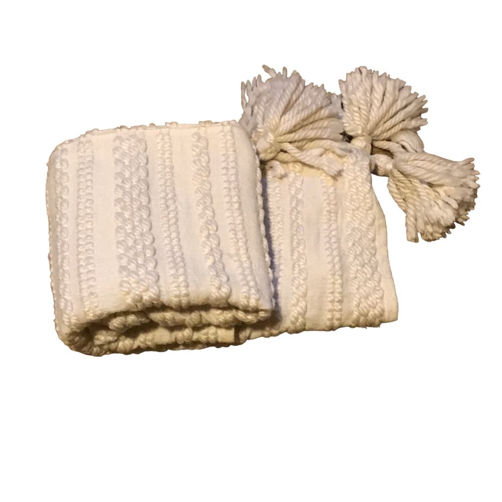 Made in India, White Bulky Knit Plush Throw. OS